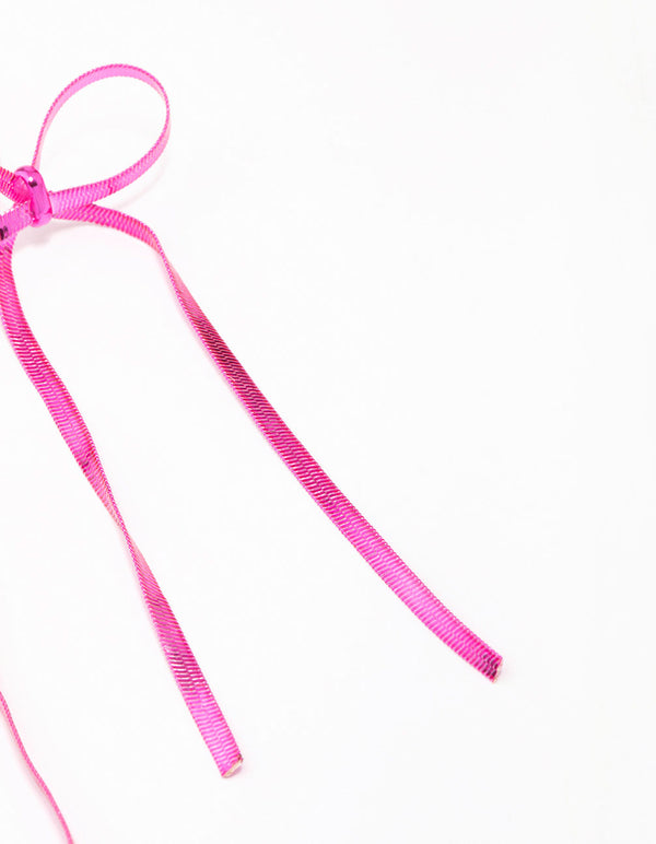 Pink Snake Chain Bow Drop Earrings