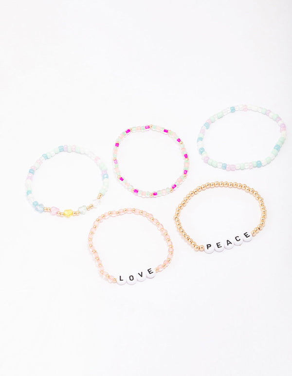 Pastel Peace & Love Friendship Beaded Bracelet 5-Pack