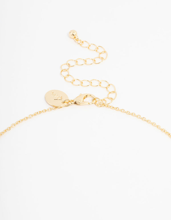 Gold Plated Diamante Round Cross Necklace