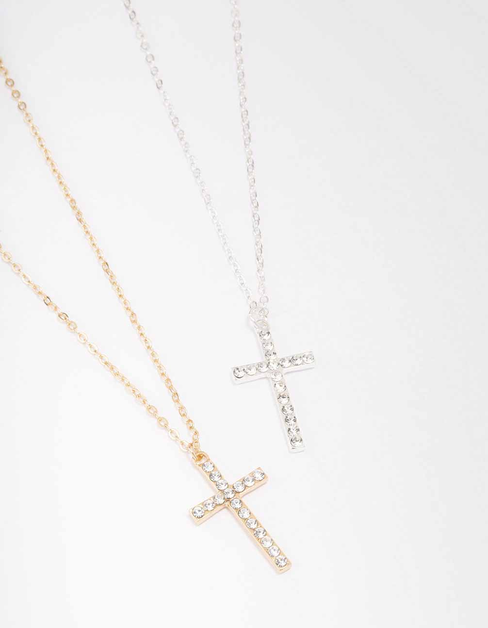 Mixed Metals Diamante Cross Necklaces 2-Pack