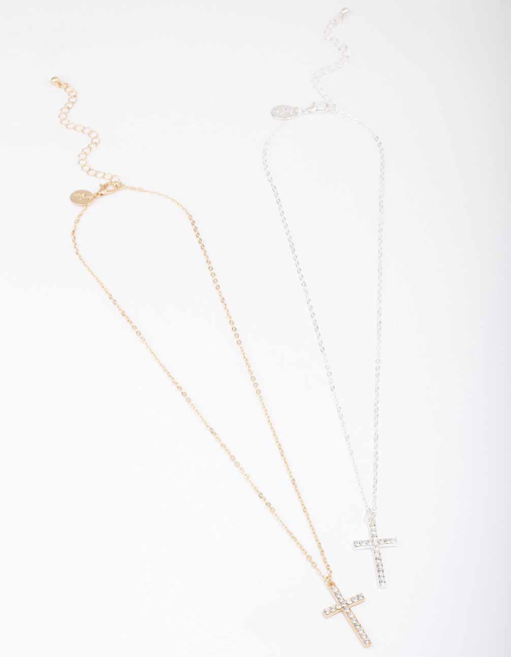 Mixed Metals Diamante Cross Necklaces 2-Pack