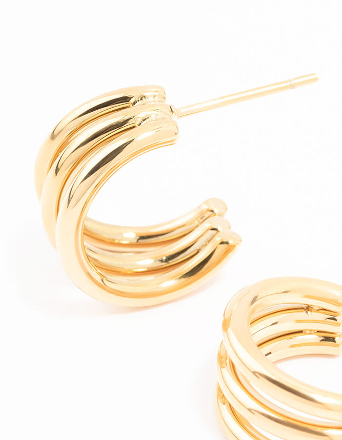 Waterproof Gold Plated Stainless Steel Cage Hoop Earrings