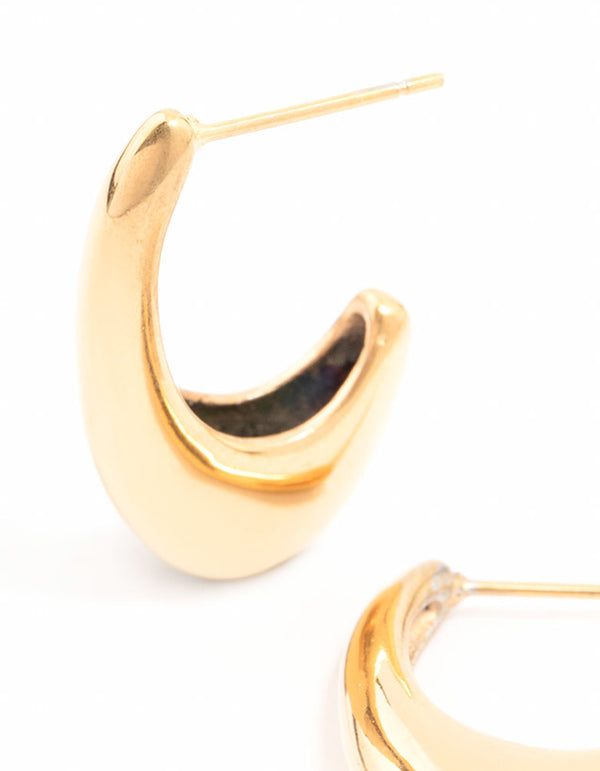 Highlighting waterproof gold plated stainless steel oval hoop earrings with close up view
