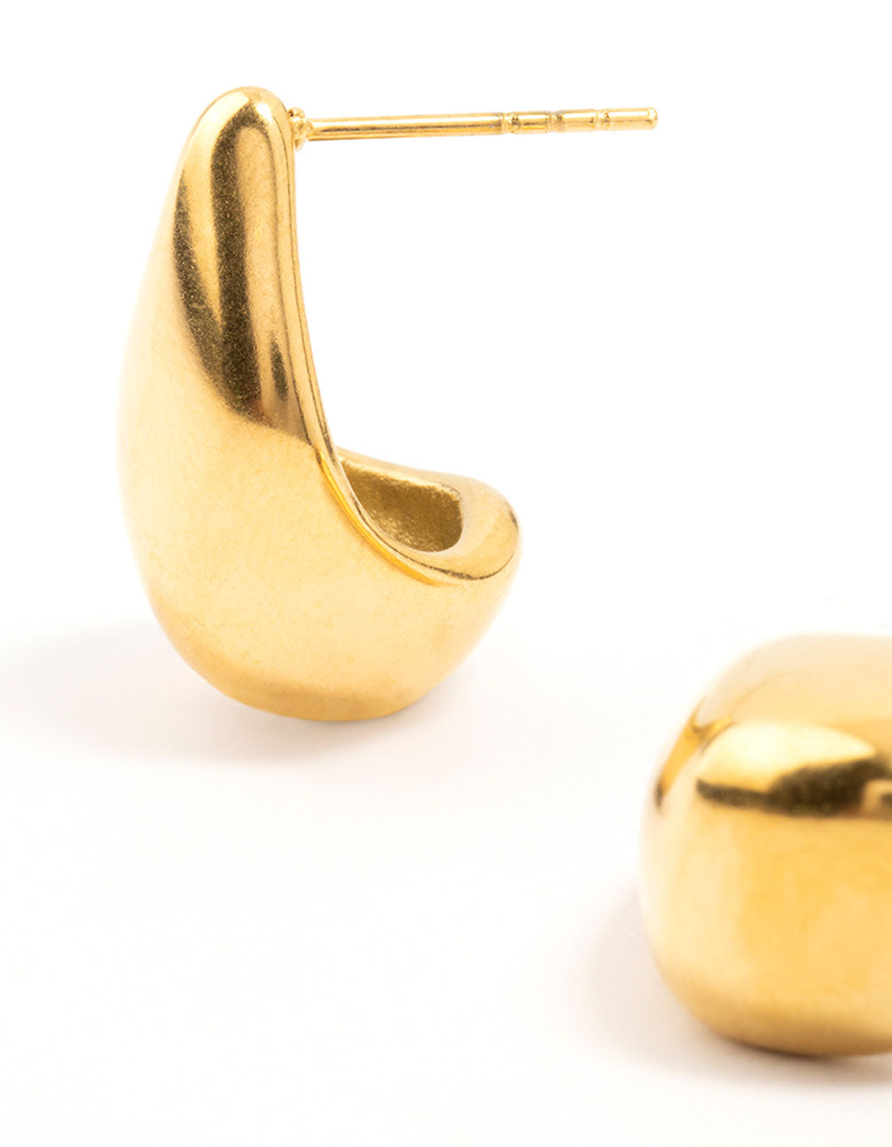 Designed with waterproof gold plated stainless steel organic drop earrings close up view