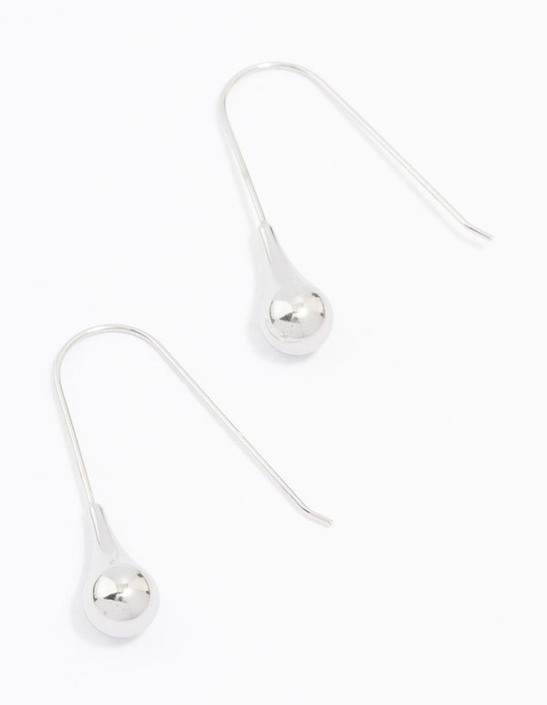 Showcasing waterproof stainless steel thread through earrings with ball detail in silver front view