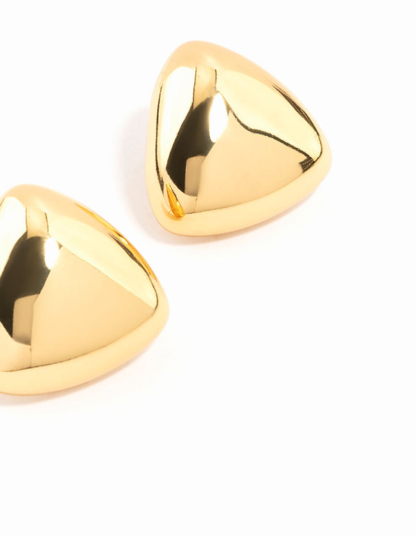 Waterproof Gold Plated Stainless Steel Puff Triangle Stud Earrings