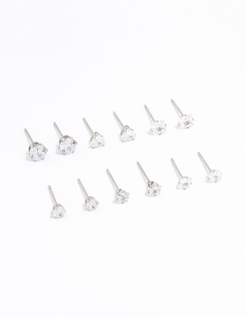 Stainless Steel Cubic Zirconia Stud Earrings - 3-9mm White CZ, 2 Pieces For Men & Women