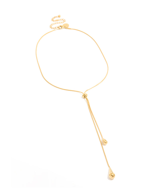 Waterproof Gold Plated Stainless Steel Pull Through Lariat Necklace