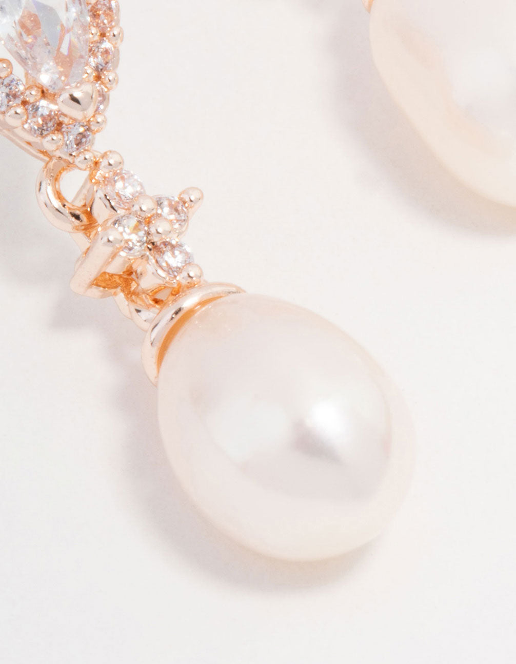 Rose Gold Plated Cubic Zirconia Halo Pearl Drop Earrings