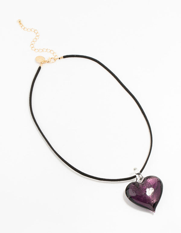 Large Purple Puffy Love Heart Cord Necklace
