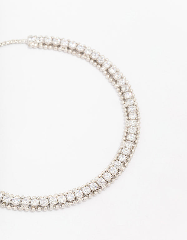 Silver Cubic Zirconia Tennis Toggle Bracelet