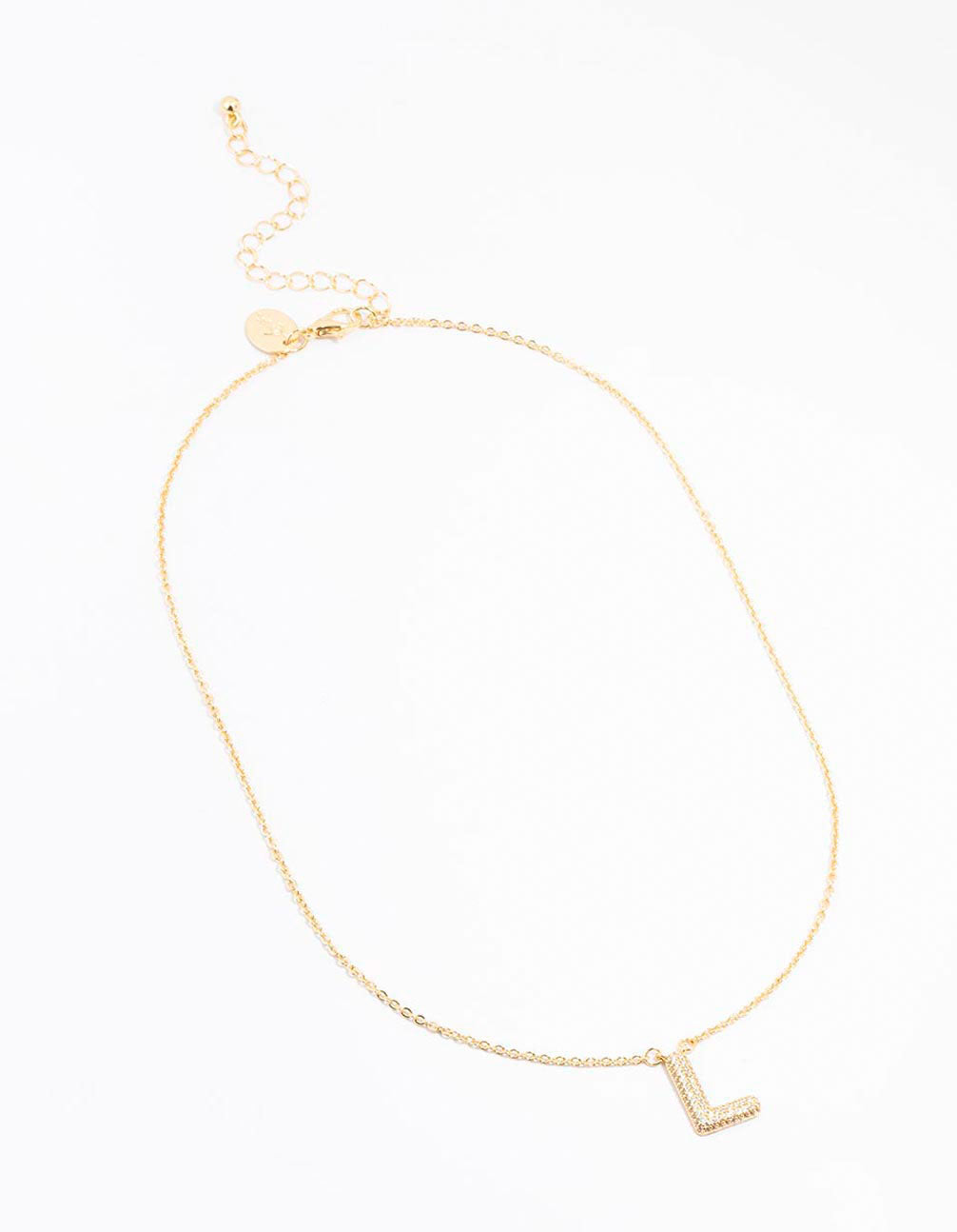 Gold Plated Pave Letter L Necklace