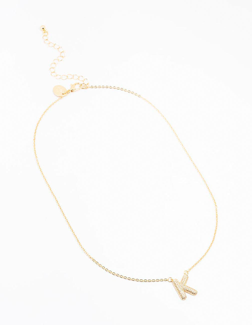 Gold Plated Pave Letter K Necklace