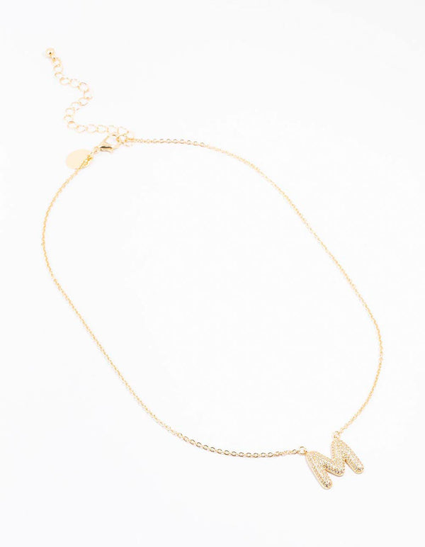 Gold Plated Pave Letter M Necklace