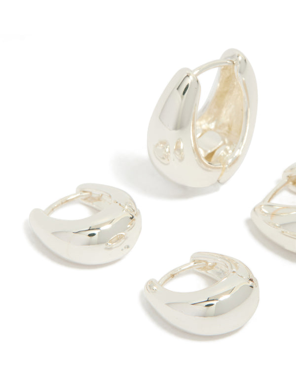 Silver Plated Small & Medium Oval Huggie Earrings