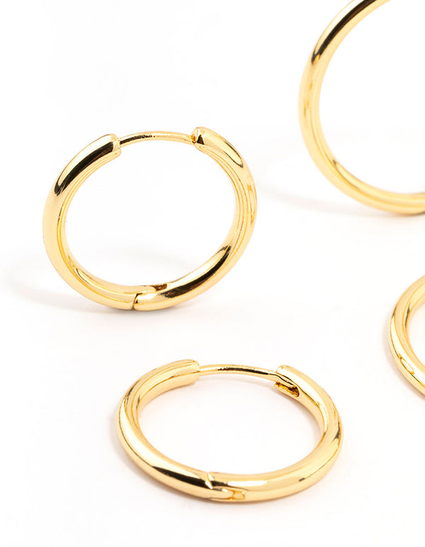 Gold Plated Thin Small & Medium Hoop Earrings 2-Pack