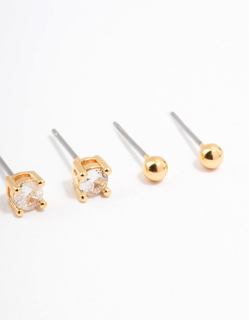 Delicate Pearl Ball Stud Earrings- Flower Bouquet CZ Stud Earrings in Delicate Pearl Ball Stud Earrings- Flower Bouquet CZ Stud Earrings in