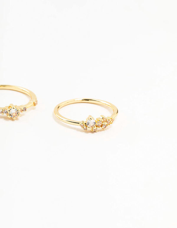 Gold Plated Dainty Cubic Zirconia Cluster Rings 3-Pack