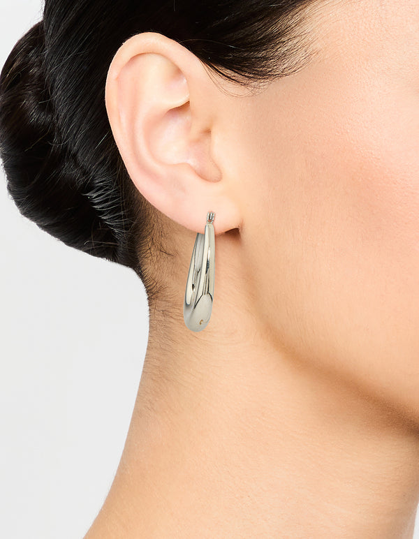 Silver Narrow Teardrop Hoop Earrings