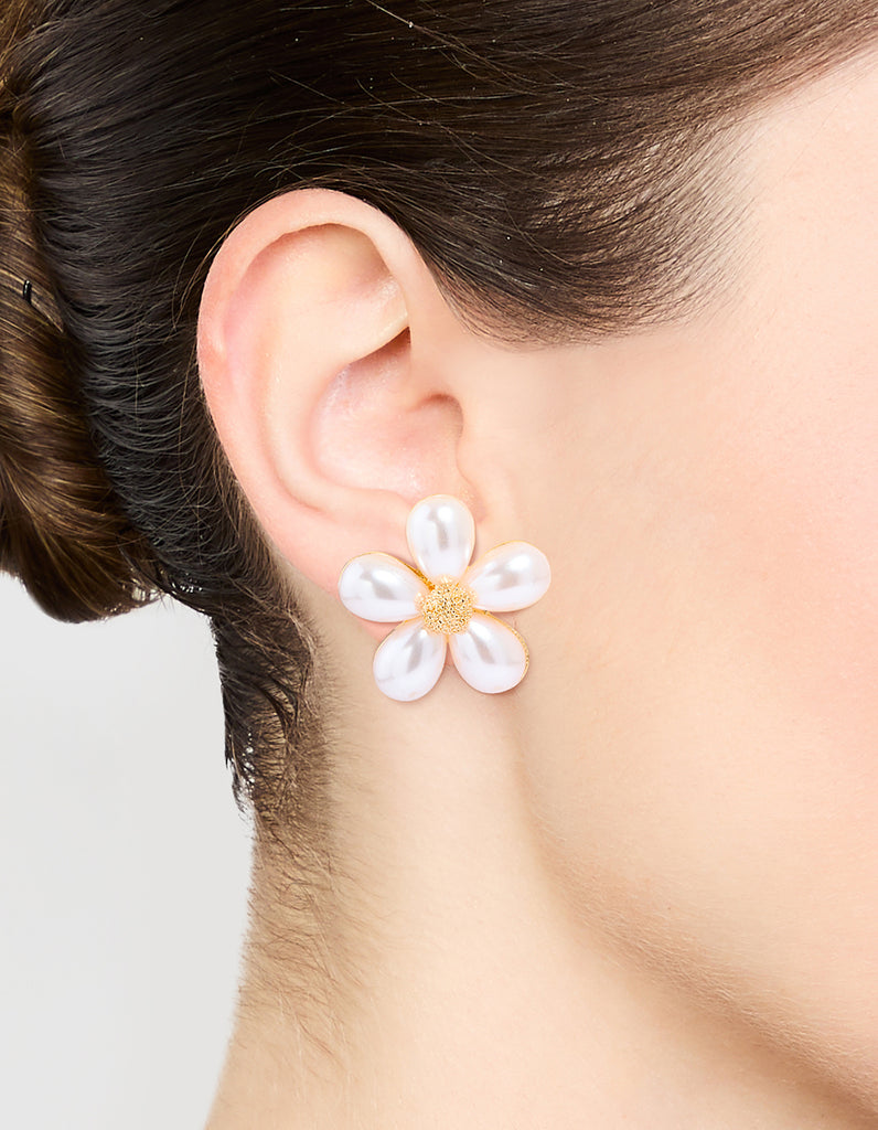 Large Gold Pearl Flower Stud Earrings Lovisa