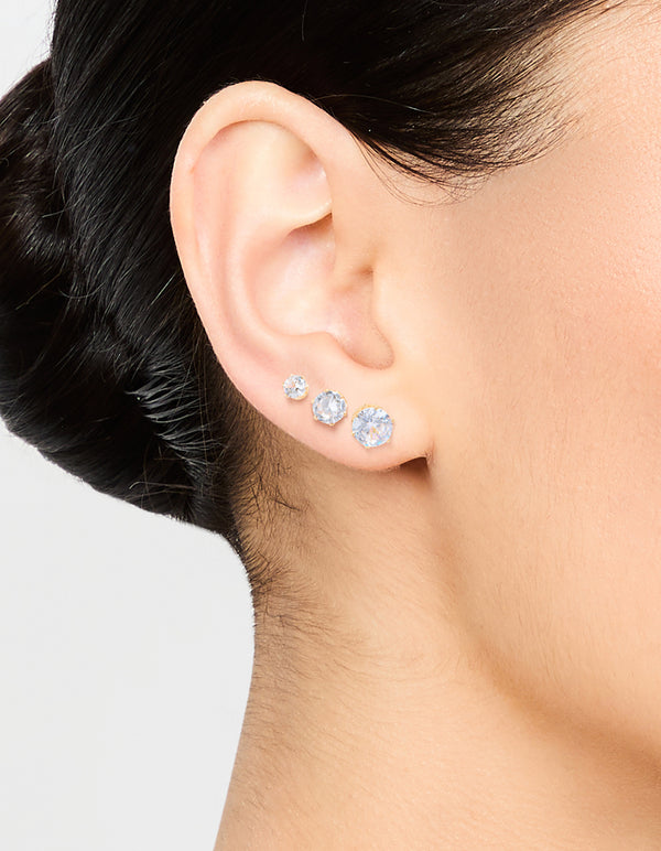 Graduating Diamante Gold Stud Earrings 3-Pack