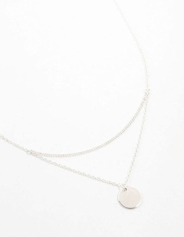 Silver Double Disc Layered Necklace