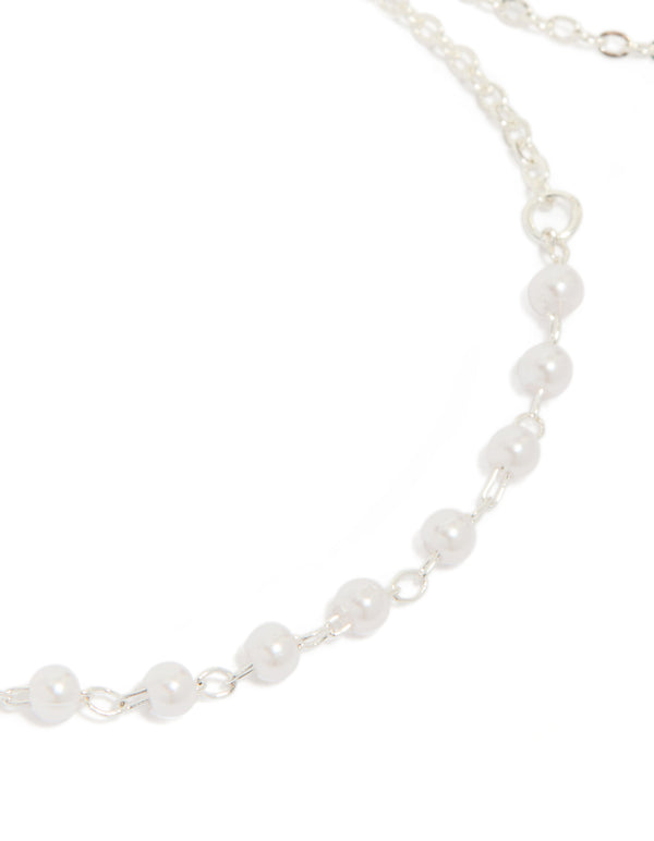 Silver Pearl Station & Diamante Bracelets 2-Pack