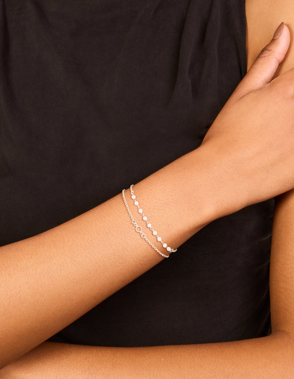 Silver Pearl Station & Diamante Bracelets 2-Pack