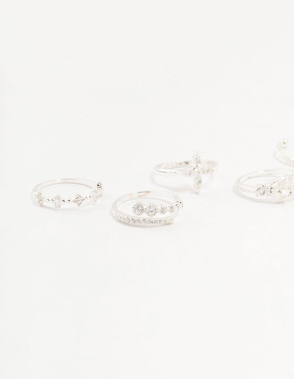 Gold Plated Cubic Zirconia Leafy Mixed Rings 5-Pack