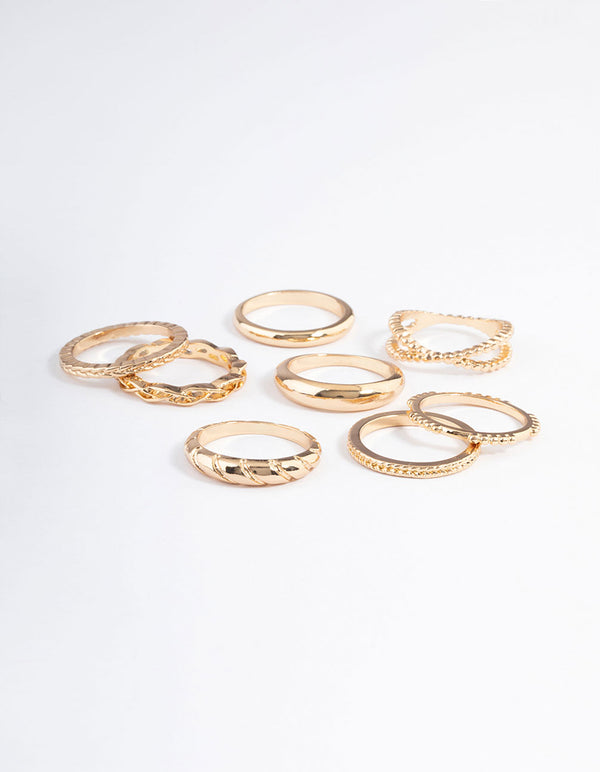 Plain Gold Molten Twisted Rings 8-Pack