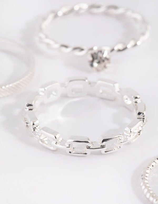 Silver Watch Links Rings 4-Pack