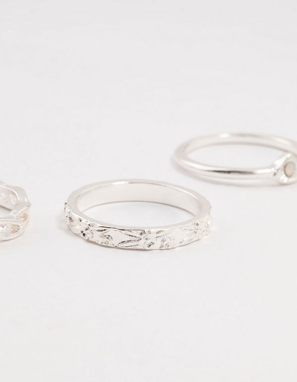 Silver Stone & Braid 4-Pack Rings