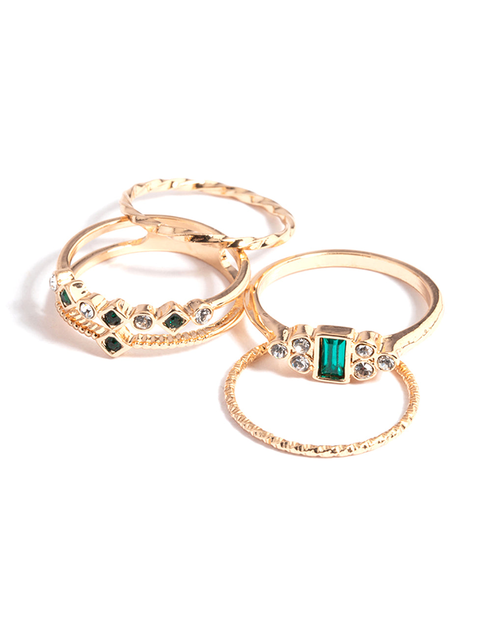 Showcasing gold delicate diamante rings 4-pack front view