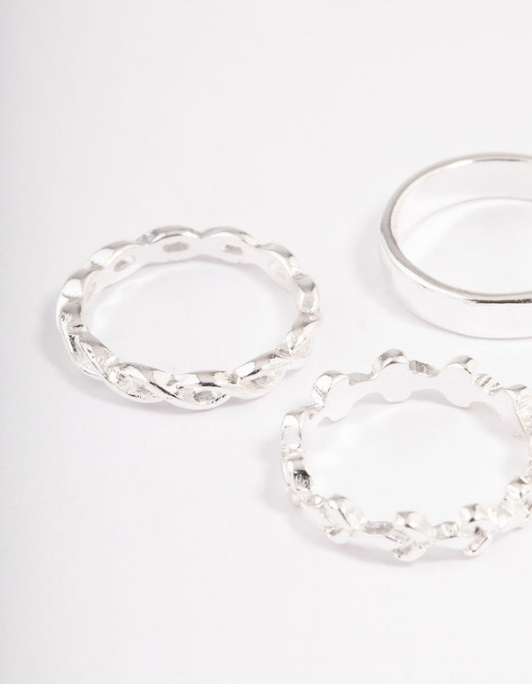 Silver Plain & Twisted Rings 3-Pack