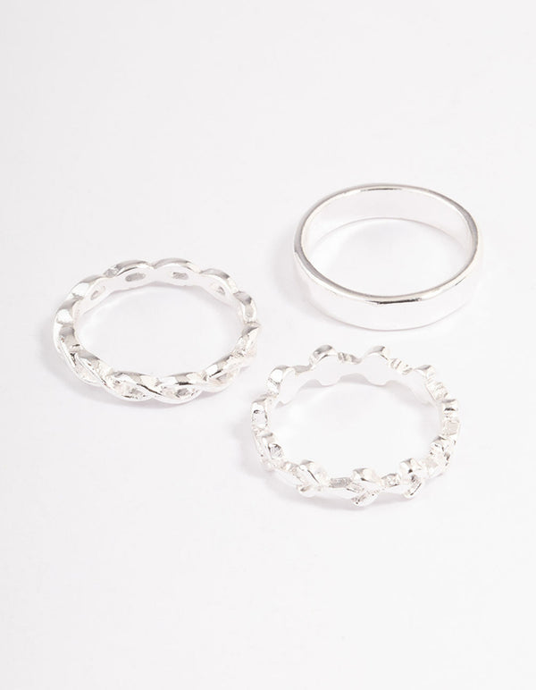 Silver Plain & Twisted Rings 3-Pack