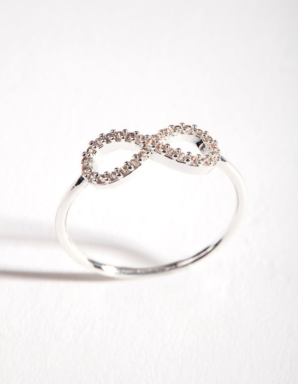 Exquisite silver cubic zirconia infinity ring front view