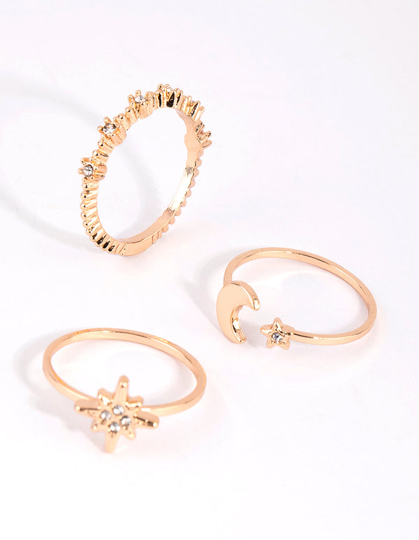 Gold Star Celestial Stacking Rings 3-Pack