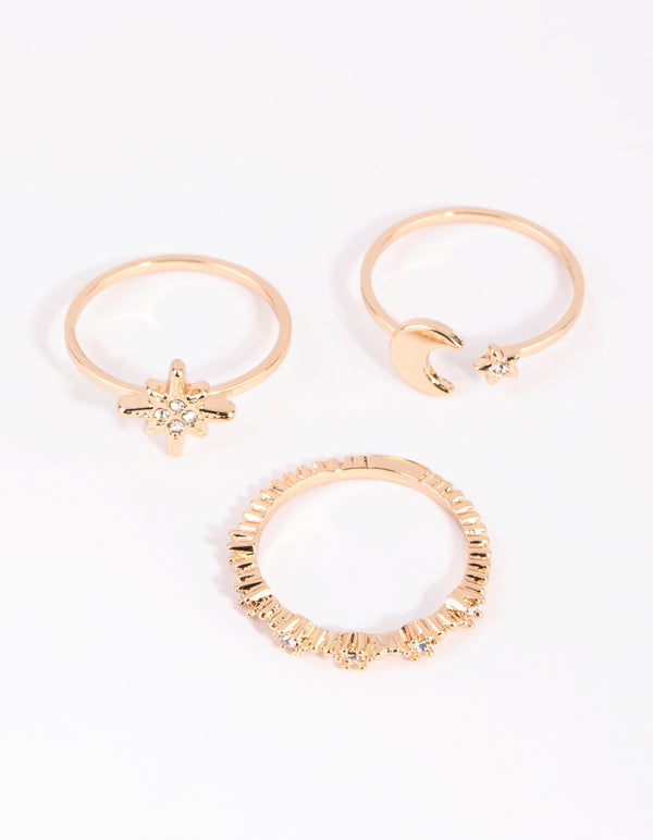 Gold Star Celestial Stacking Rings 3-Pack