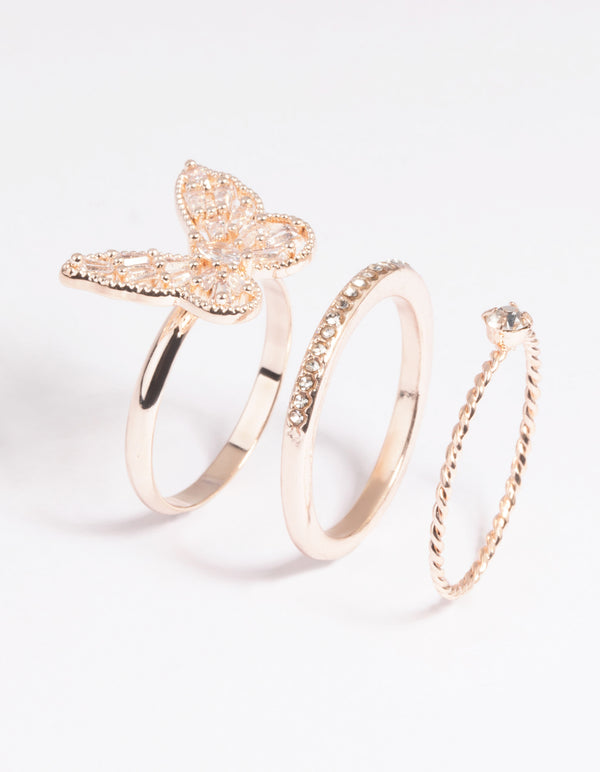 Crafted with rose gold butterfly design side detail view