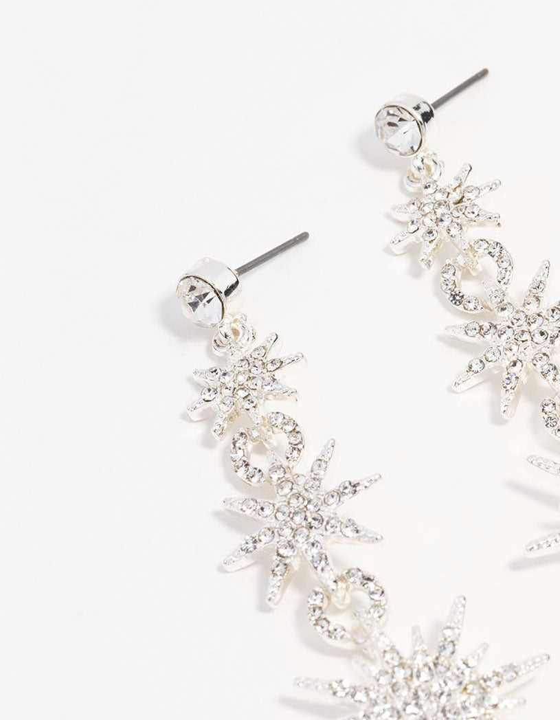 Silver Celestial Star Drop Earrings