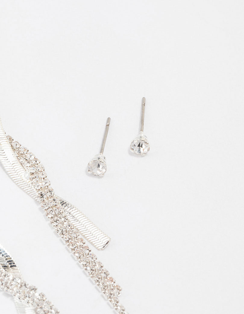 Silver Studs & Drop Cup Chain Earrings Multipack