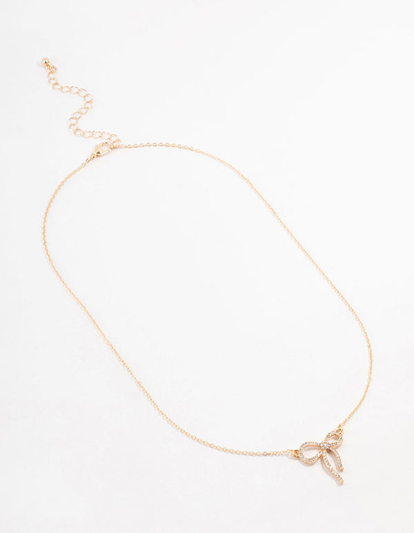Gold Diamante Bow Necklace
