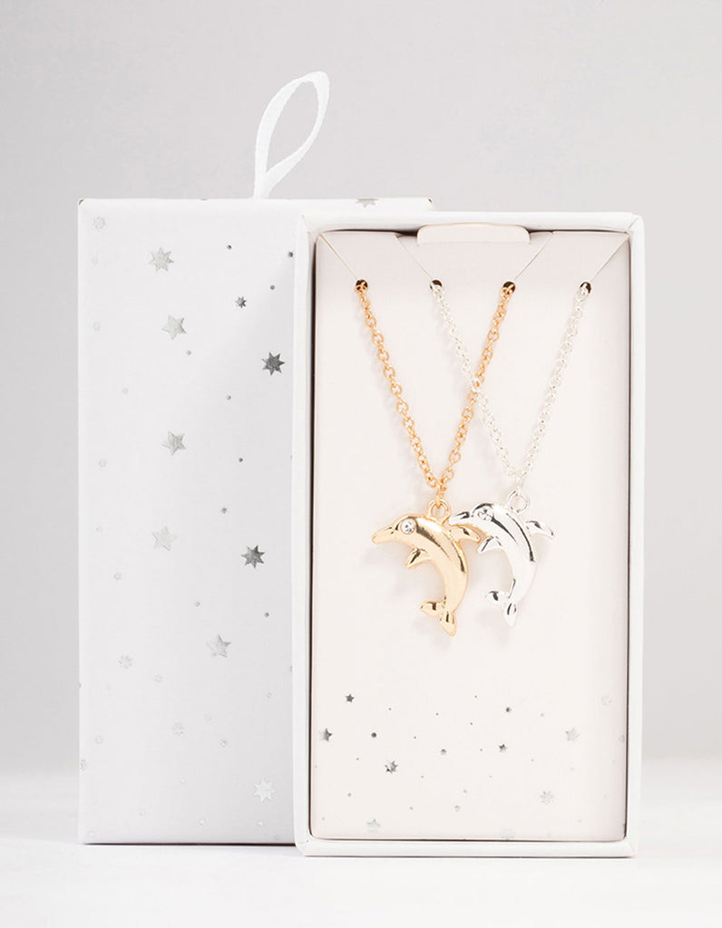 Mixed Metals Dolphin Necklace 2-Pack Lovisa