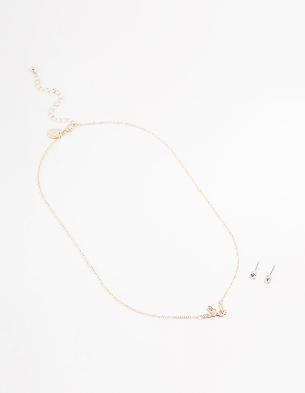 Rose Gold Double Butterfly Necklace & Stud Earrings Pack