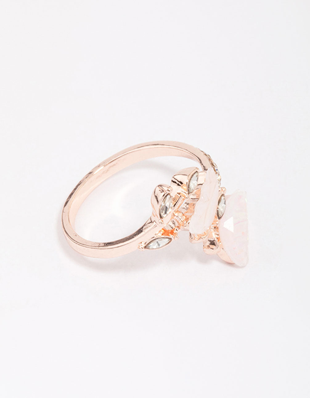 Showcasing a dainty rose gold butterfly wrap ring front view