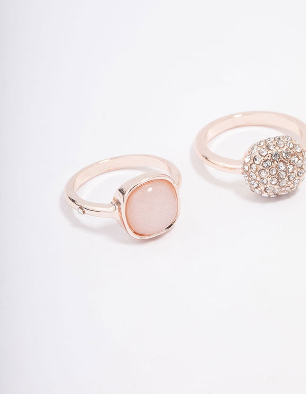 Featuring rose gold pave stacking ring 3-pack with stones side detail view