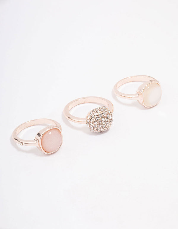 Discover rose gold pave stacking ring 3-pack with stones front view