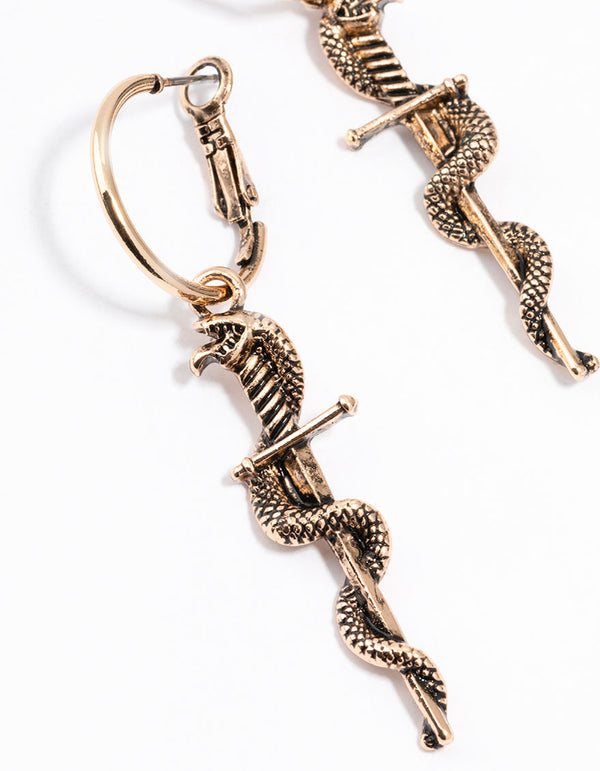 Antique Gold Sink Dagger Twist Hoop Earrings