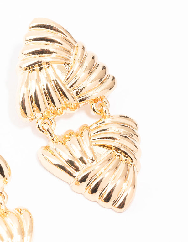 Gold Triangle Double Drop Earrings