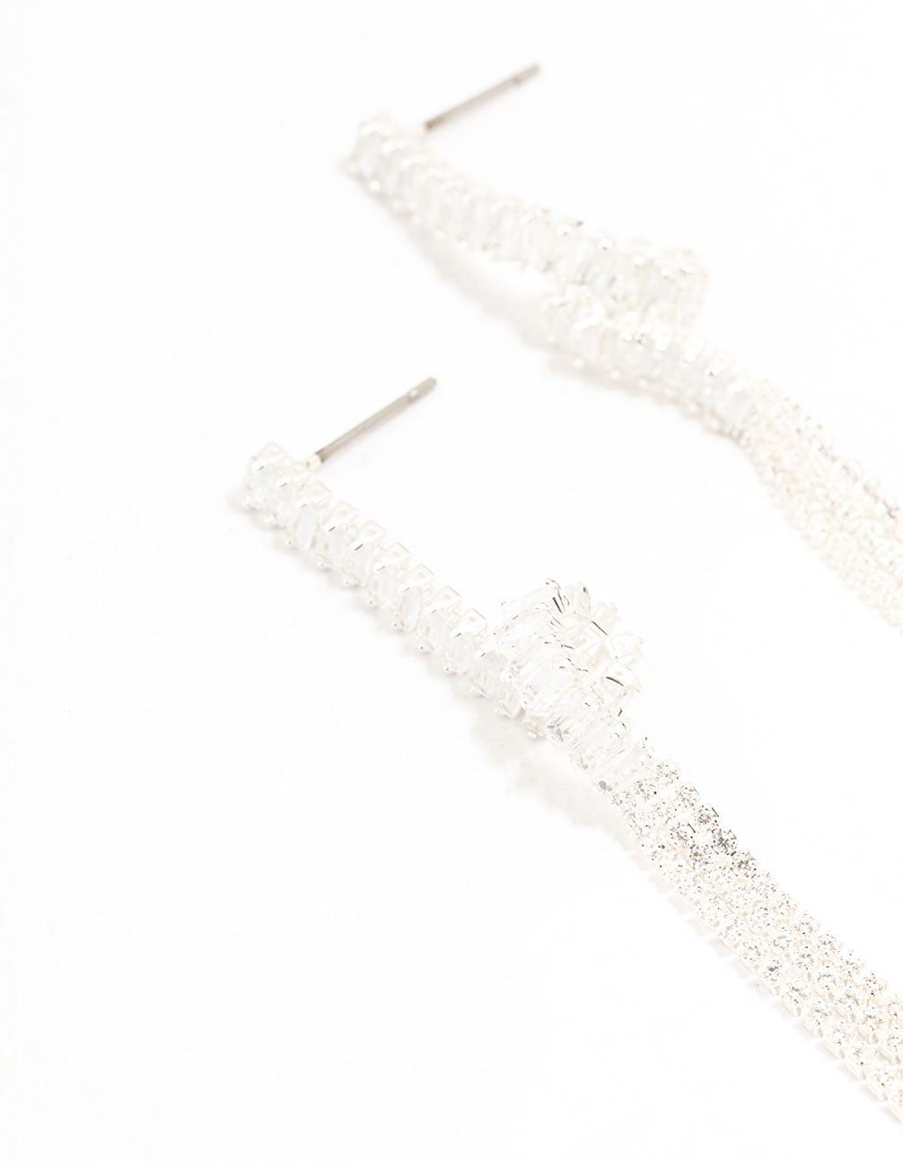 Silver Plated Baguette Loop Dangle Earrings